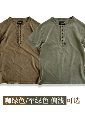 西里布拔染亨利领半袖T恤衫咔叽复古休闲小众新品 原创设计非rrl