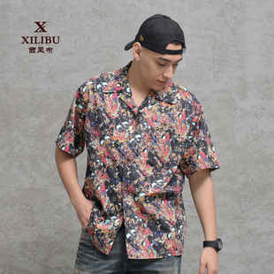 非rrl 复古印花咔叽休闲小众新品 西里布纯棉古巴领短袖 夏威夷衬衫