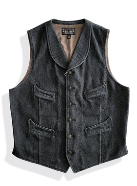 西里布美式复古青果领修身马甲硫化黑元年咔叽休闲水洗时尚非rrl