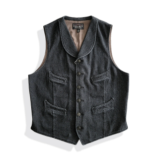 年咔叽休闲水洗时尚 马甲硫化黑元 非rrl 复古青果领修身 西里布美式