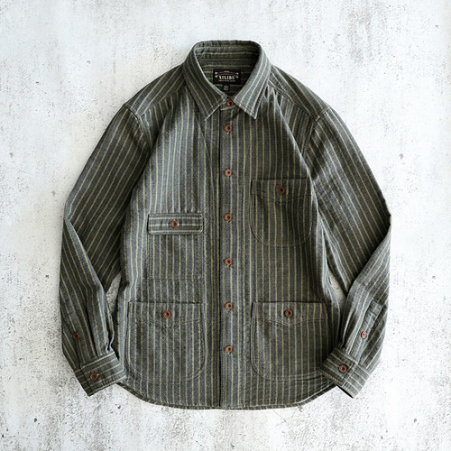 西里布意式复古条纹长袖纯棉衬衫