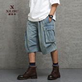 夏季 宽松阔腿短裤 男做旧廓形工装 西里布日系复古休闲中裤 六分裤