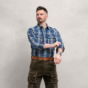 复古全棉宽松款 衬衫 格子休闲衬衣男款 工装 阿美咔叽长袖 西里布美式