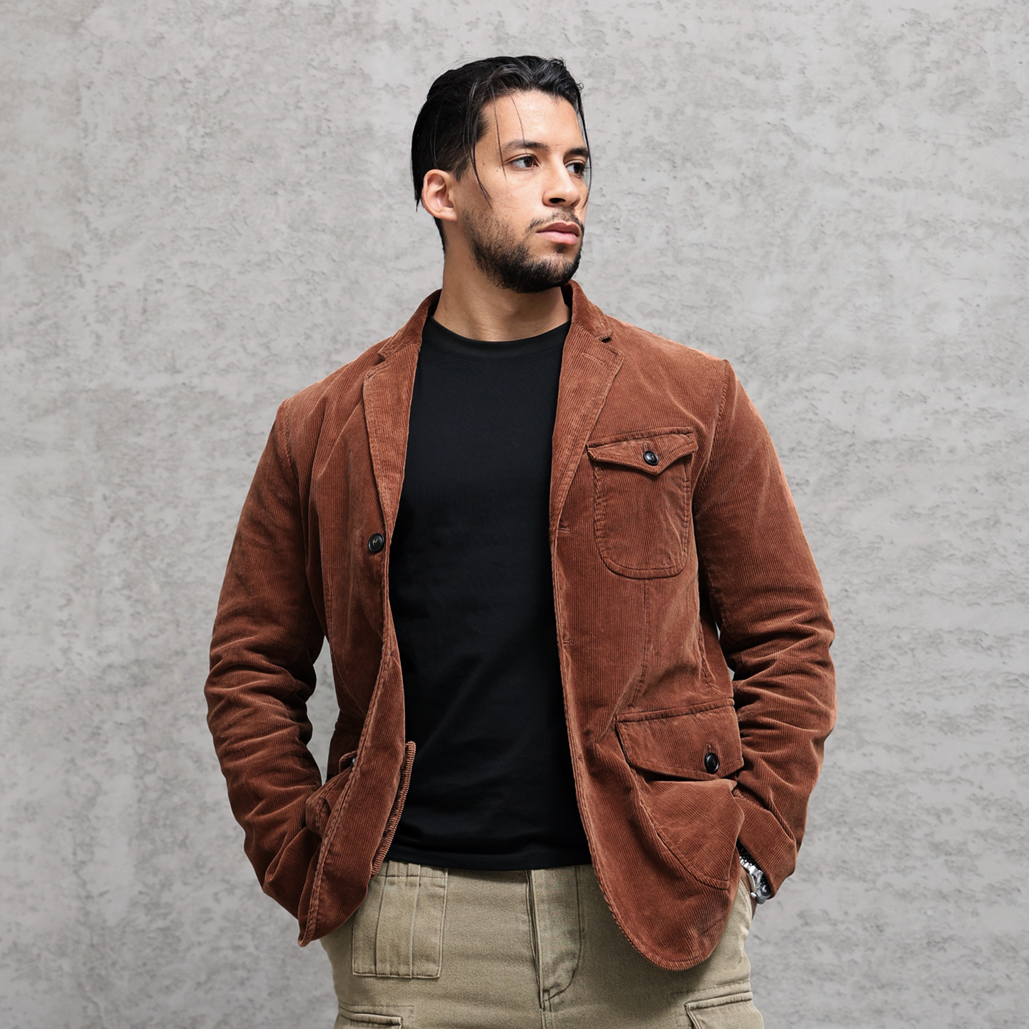 西里布全棉砖红灯芯绒西装外套男硫化染水洗美式复古休闲猎装西服