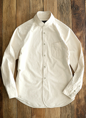 西里布棉麻立领长袖衬衫男款米白色咔叽中式复古休闲新品 非rrl