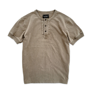 咔叽复古做旧原创小众新品 T恤衫 非rrl 卡其色亨利领短袖 西里布夏季