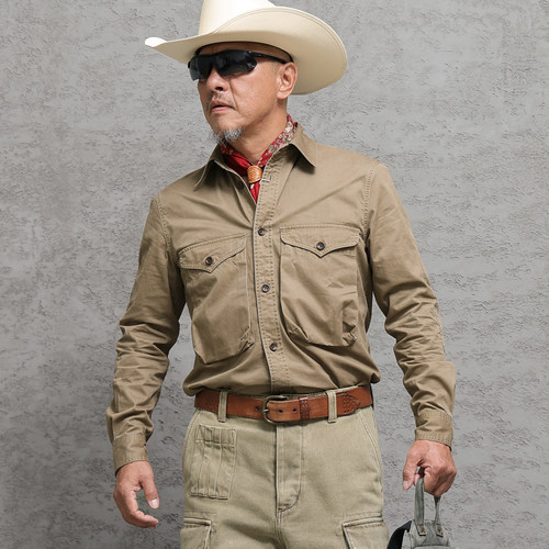 西里布纯棉卡其长袖衬衫