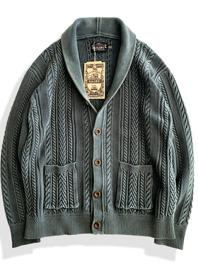 西里布全棉线青果领针织开衫日系复古休闲拔染做旧长袖纯色非rrl