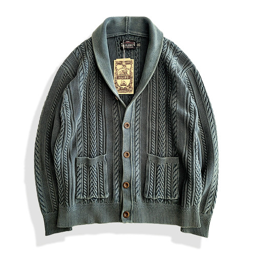 西里布开衫全棉青果领做旧针织衫