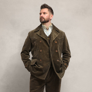 西里布美式 双排扣西服农场主条绒大衣风衣非rrl 复古灯芯绒中长款
