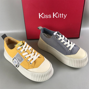 Kiss Kitty瑕疵鞋撤柜清仓春秋季系带厚底学院风板鞋百搭溶解鞋女