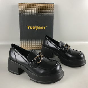 通勤百搭工作鞋 月芽儿正品 撤柜春夏套脚英伦风厚底乐福鞋 断码 女鞋