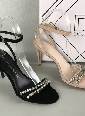 35.38码D：Fuse/迪芙斯清仓撤柜夏季一字扣带羊皮性感高跟凉鞋女