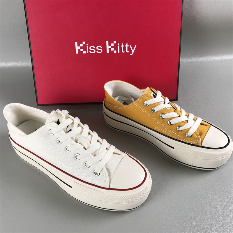 Kiss Kitty小猫正品断码撤柜春新款厚底系带帆布鞋学生百搭板鞋女