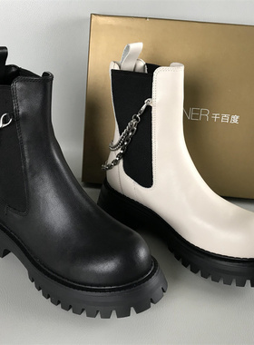 34.35码女靴正品清仓厚底英伦风马丁靴牛皮烟筒靴