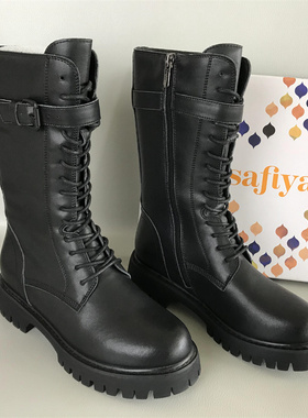 35.38码Safiya/索菲娅女靴正品清仓秋冬英伦马丁靴真皮百搭骑士靴