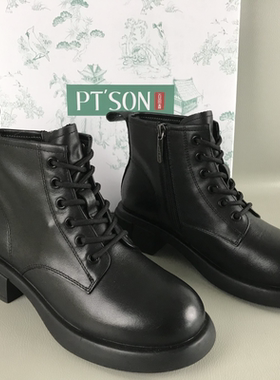 34.35码PT'SON/百田森女靴清仓撤柜厚底牛皮百搭马丁靴时尚单靴冬