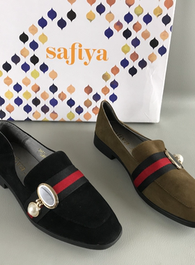 34.35码Safiya/索菲娅正品撤柜春秋低跟时尚浅口单鞋真皮乐福鞋女