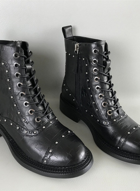 34.35码MIO/米奥正品撤柜处理秋冬低跟英伦风马丁靴百搭牛皮女靴