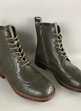 34.35码MIO/米奥正品女靴撤柜秋冬真皮百搭低跟女靴英伦风马丁靴