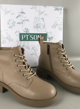 34.35码PT'SON/百田森女靴断码撤柜秋冬侧拉链百搭马丁靴牛皮短靴