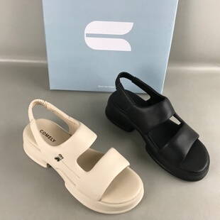 comely/康莉女鞋断码女鞋夏季一脚蹬厚底增高百搭真羊皮休闲凉鞋