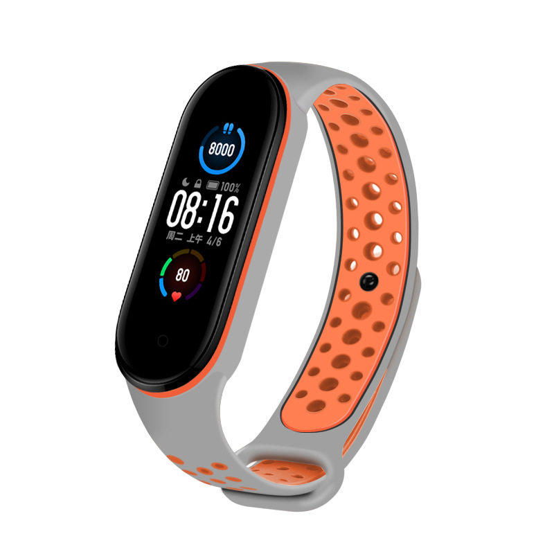 适用小米6腕带 小米手环5硅胶双色表带 耐克运动手表带miband7