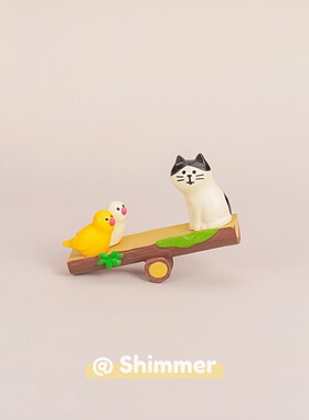 日式可爱猫咪小鸟跷跷板摆件装饰