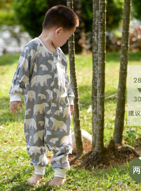 BeamKuma夏季双层竹棉儿童纱布分腿睡袋婴儿宝宝连体衣防踢被薄款