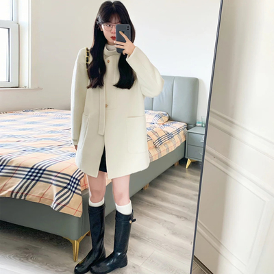 气质韩版宽松温柔风毛呢外套