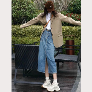 韩版 新款 小个子宽松显瘦休闲西服上 外套女春秋装 高级感棕色西装