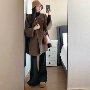 宽松显瘦呢子大衣 小个子中长款 气质韩式 风咖色毛呢外套女秋冬新款