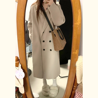 小个子宽松显瘦中长款呢子大衣