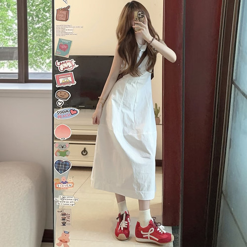 韩系chic白色无袖背心连衣裙