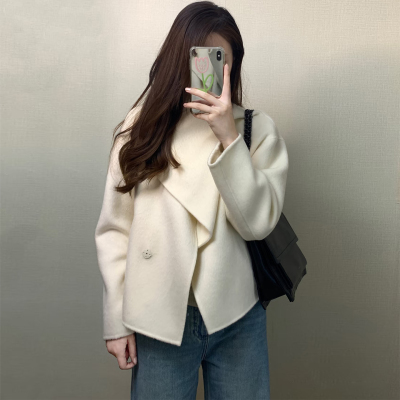 慵懒风米白色毛呢外套女秋冬装