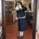灰色毛呢套装 女秋冬季 复古学院风小个子撞色外套半身裙显瘦两件套