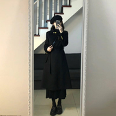 韩版 赫本风高级感黑色呢子大衣女秋冬装 新款 收腰显瘦气质毛呢外套