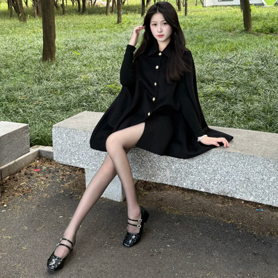 法式小个子斗篷式毛呢外套秋冬装