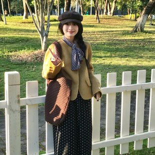 法式小香风秋叶黄毛呢外套女秋冬季小个子短款氛围感减龄呢子大衣