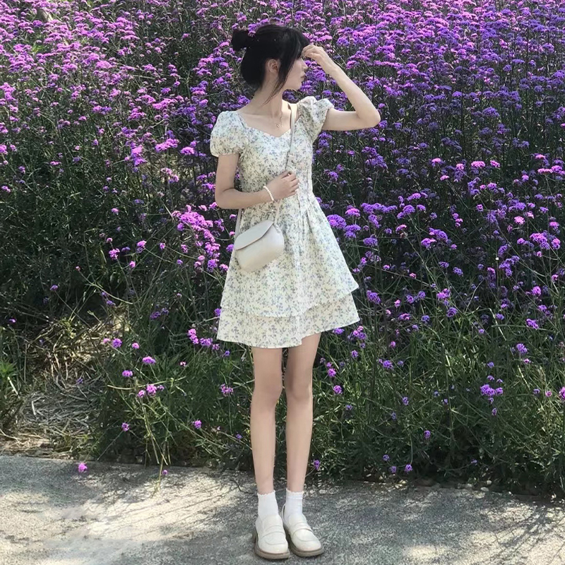 夏季新款法式小碎花连衣裙女韩系奶甜裙小个子收腰气质短裙子显瘦