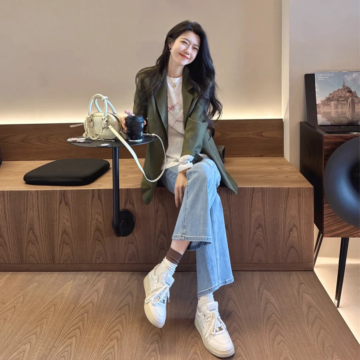 韩版绿色西装外套女春秋新款小个子长袖宽松休闲百搭显瘦西服上衣