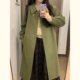 韩系绿色毛呢外套女秋冬中长款 麻花扣赫本风小个子气质呢子大衣