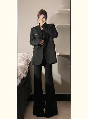 黑色廓形西外套女春秋新款