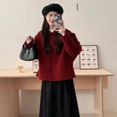高级感小个子宽松短款 圣诞新年红色毛呢外套女冬季 新款 呢子大衣