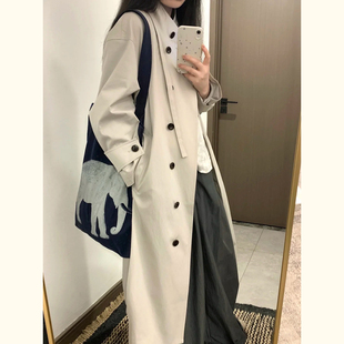 英伦风灰白色立领风衣外套女春季新款小个子中长款收腰显瘦高级感