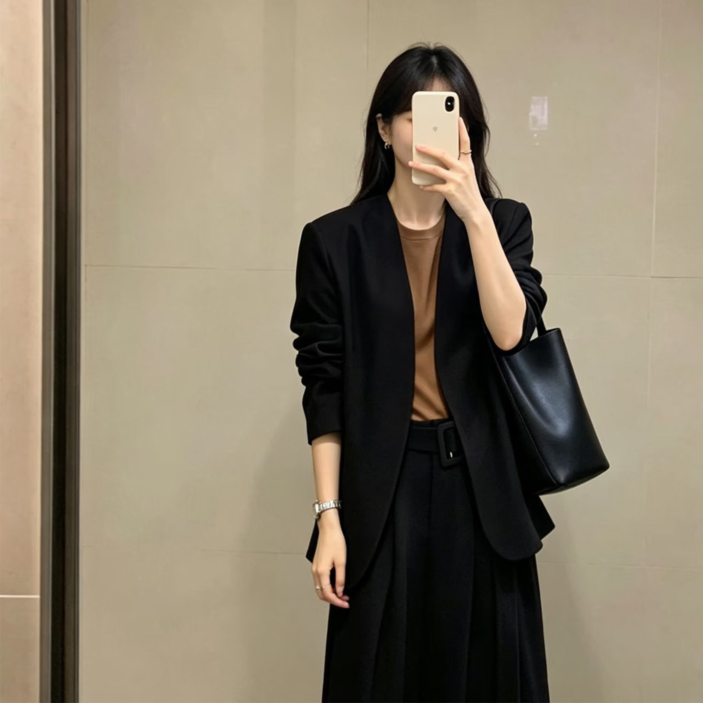 黑色无领西装外套女高级感修身显瘦百搭通勤职业装极简风