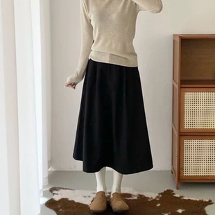 百搭显瘦黑色半身裙女小个子遮胯遮腿a字裙压褶垂感伞裙春秋新款