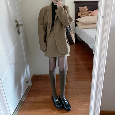 韩系老钱风西装外套半身裙两件套