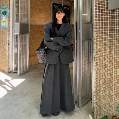 学院风灰色西装外套半身裙两件套