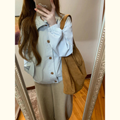 单排扣小个子休闲上衣 风衣外套女春秋新款 韩版 设计感廓形立领短款